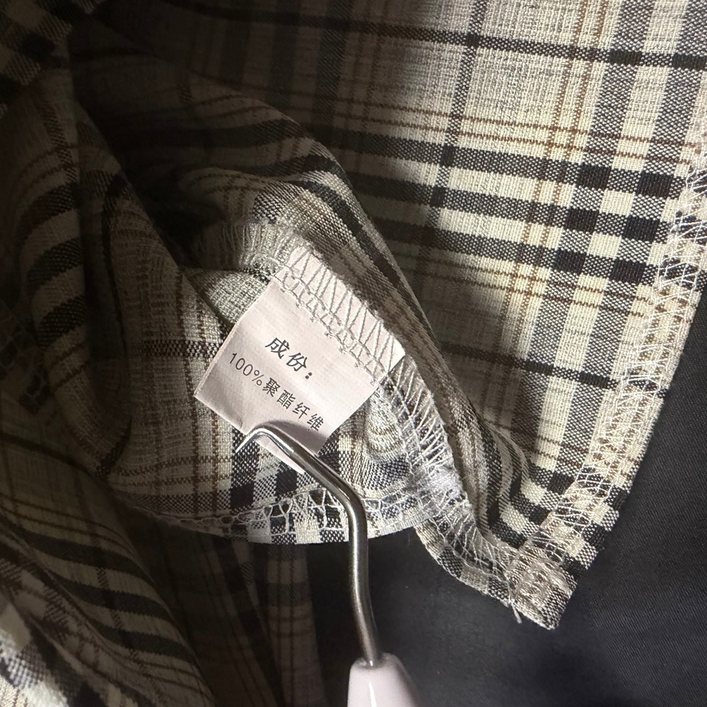 Plaid Cropped Shirt Neutral Check Boxy Button Up Y2K Grunge Aesthetic Sz S EUC - Picture 8 of 8